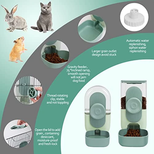 Hanging Automatic Food Water Dispenser,Ufanittel 35oz Auto Gravity Rabbit Feeder And Waterer Set,Cage Pet Hanging Self Dispenser Feeder For Rabbit Chinchilla Hedgehog Guinea Pig Ferret Kitty Puppy - Image 3