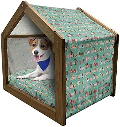 Ambesonne Fishes Wooden Pet House, Watercolor Common Carp Perch And Bass Freshwater Animals Themed Seafood Drawing, Indoor & Outdoor Portable Dog Kennel With Pillow And Cover, Small, Multicolor - Image 12