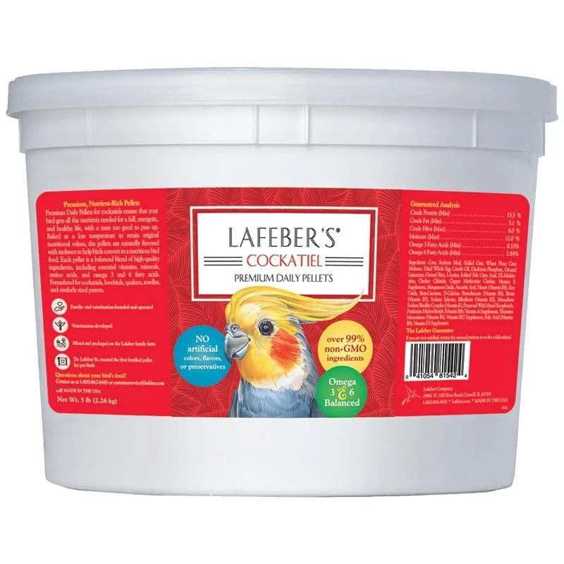 LAFEBER'S Premium Daily Diet Pellets Pet Bird Food, Made With Non-GMO And Human-Grade Ingredients, For Cockatiels, 5 Lb