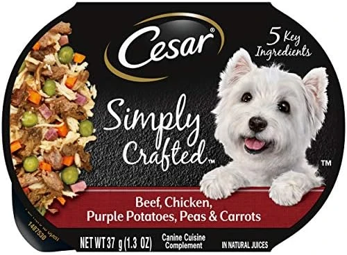CESAR Simply Crafted Adult Wet Dog Food Meal Topper, Beef, Chicken, Purple Potatoes, Peas & Carrots, (10) 1.3 Oz. Tubs - Image 12