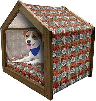 Ambesonne Floral Wooden Pet House, Singing Birds On Branches Berries Leaves Spring Sketch Outline, Indoor & Outdoor Portable Dog Kennel With Pillow And Cover, Small, Dark Seafoam Multicolor - Image 13