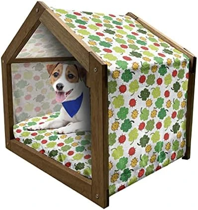Ambesonne Scandinavian Wooden Pet House, Colorful Tropical Pineapples On Dark Toned Background Ornate Ripe Exotic Food, Indoor & Outdoor Portable Dog Kennel With Pillow And Cover, Small, Multicolor - Image 5