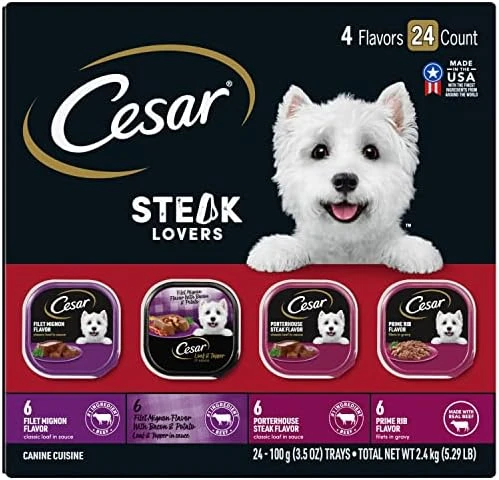 CESAR Soft Wet Dog Food Loaf In Sauce Rotisserie Chicken Flavor With Bacon & Cheese And Filet Mignon Flavor With Bacon & Potato Variety Pack, (24) 3.5 Oz. Easy Peel Trays - Image 15