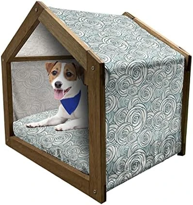 Ambesonne Pineapple Wooden Pet House, Tropical Fruit Pattern Detailed Composition Of Hawaiian Food Summer Season, Indoor & Outdoor Portable Dog Kennel With Pillow And Cover, Small, Apricot Sea Green - Image 6