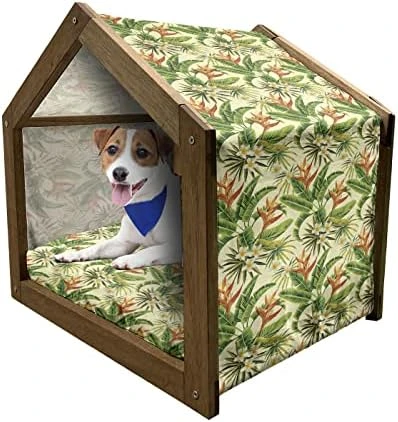 Ambesonne Vegetable Wooden Dog House, Radish Carrot And Beets Pattern On Beige Background Hand Drawn Food Composition, Indoor & Outdoor Portable Dog Kennel With Pillow And Cover, X-Large, Multicolor - Image 9