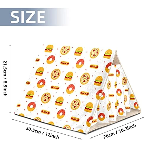 Y-DSIWX Guinea Pig Hideout House Bed, Burger Donut Hot Dog Pizza Flat Food Pattern Rabbit Cave, Squirrel Chinchilla Hamster Hedgehog Nest Cage - Image 2