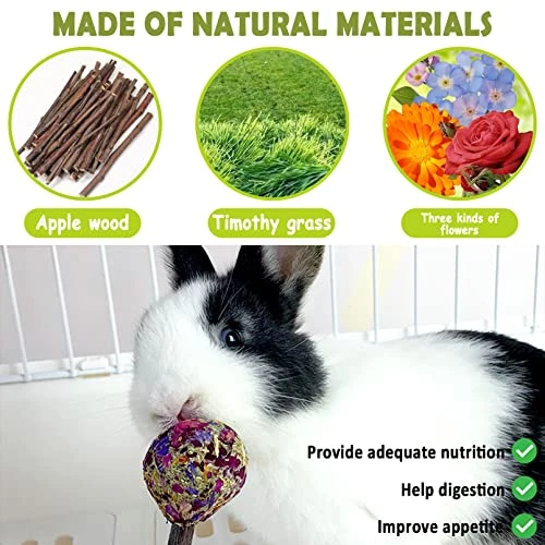 16 Pcs Rabbit Natural Timothy Hay Sticks Guinea Pig Natural Flowers Lollipop Chew Toys Timothy Hay Sticks Wood Molar Toys Small Animal Chew Treats For Bunny Hamsters Chinchillas Gerbils - Image 2