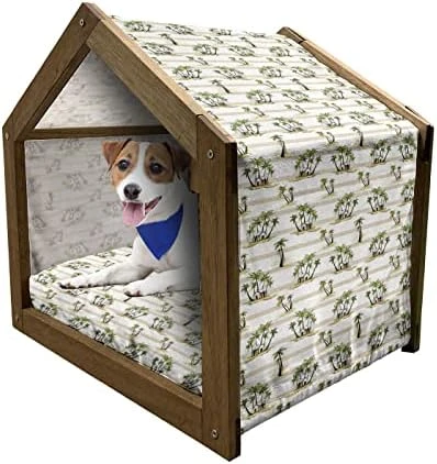 Ambesonne Pineapple Wooden Pet House, Tropical Fruit Pattern In Pastel Colors Juicy Nutritious And Ripe Summer Food, Indoor & Outdoor Portable Dog Kennel With Pillow And Cover, Large, Multicolor - Image 9