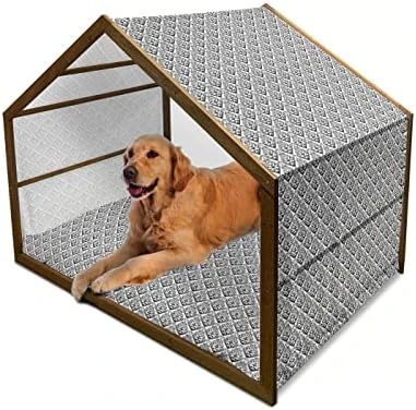 Ambesonne Floral Wooden Pet House, Singing Birds On Branches Berries Leaves Spring Sketch Outline, Indoor & Outdoor Portable Dog Kennel With Pillow And Cover, Small, Dark Seafoam Multicolor - Image 8