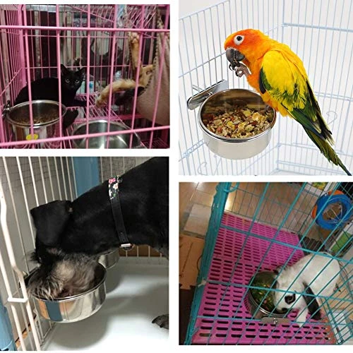 2 Packs, Pet Food Water Bowl With Clamp Holder Stainless Steel Coop Cup Hanging Feeder For Dog Bird Parrot Cat Rabbit, M&L - Image 4