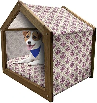 Ambesonne Pineapple Wooden Pet House, Tropical Fruit Pattern Detailed Composition Of Hawaiian Food Summer Season, Indoor & Outdoor Portable Dog Kennel With Pillow And Cover, Small, Apricot Sea Green - Image 14