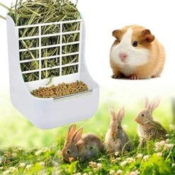 Rabbit Hay Feeder Cage, Bunny Feeder Rabbit Guinea Pig Hay Feeder 2 In 1 Hay Food For Guinea Pig Bunny Rabbit Food Hay Feeder Small Animals Food Hay Feeder (White)