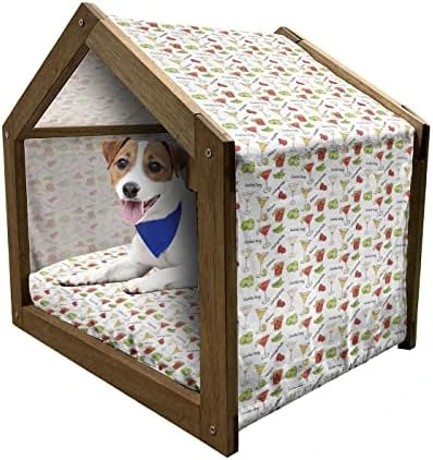 Ambesonne Pineapple Wooden Pet House, Tropical Fruit Pattern In Pastel Colors Juicy Nutritious And Ripe Summer Food, Indoor & Outdoor Portable Dog Kennel With Pillow And Cover, Medium, Multicolor - Image 7