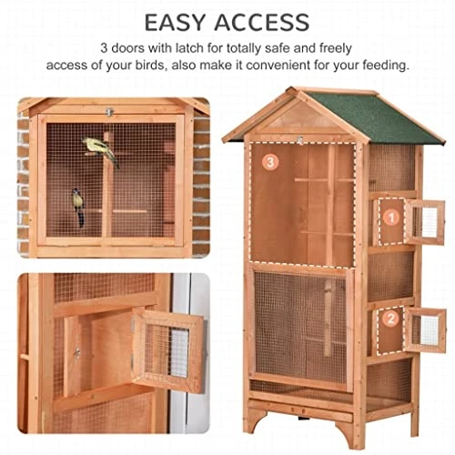 ACQUIRE Wooden Outdoor Bird Cage, Featuring A Large Play House With Removable Bottom Tray 4 Perch, Orange/Light Grey (Color : D, Size : As Shown) - Image 2