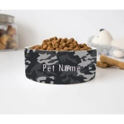 GENERIC Personalized Grey Camouflage Pet Food Bowl, Dog Name Bowl, Cat Name Bowl, Gift For Pets, Ceramic Pet Bowl