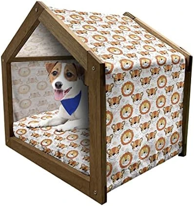 Ambesonne Scandinavian Wooden Pet House, Colorful Tropical Pineapples On Dark Toned Background Ornate Ripe Exotic Food, Indoor & Outdoor Portable Dog Kennel With Pillow And Cover, Small, Multicolor - Image 6