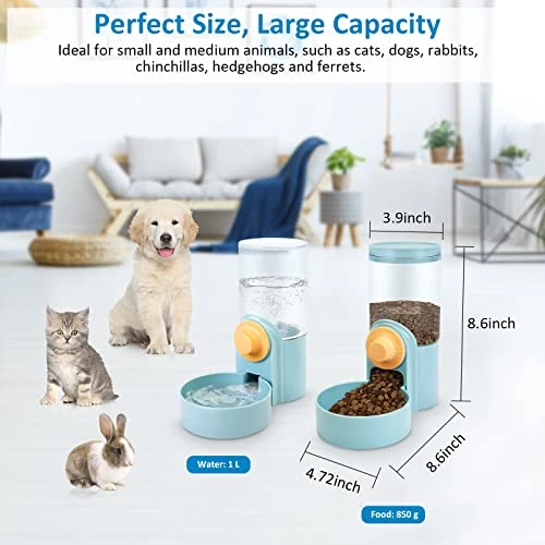 Rabbit Feeder Waterer For Cage Hanging Automatic Cat Dog Food Water Dispenser For Bunny Hamster Indoor Small Pets, Gravity Rabbit Food Bowl Water Bottle Set Ferret Cage Accessories For Cat Guinea Pig - Image 3