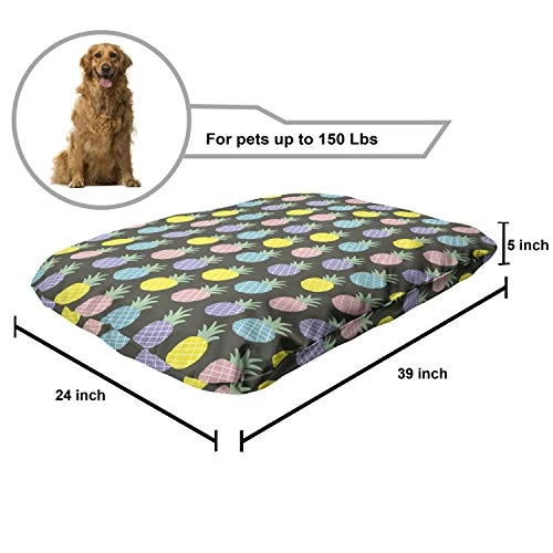 Ambesonne Scandinavian Pet Bed, Colorful Tropical Pineapples On Dark Toned Background Ornate Ripe Exotic Food, Chew Resistant Pad For Dogs And Cats Cushion With Removable Cover, 24" X 39", Multicolor - Image 2
