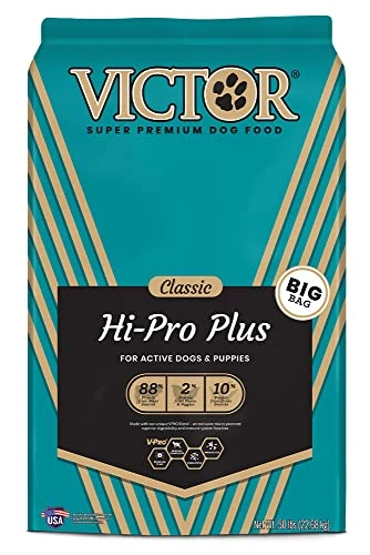 VICTOR Super Premium Dog Food – Hi-Pro Plus Dry Dog Food – 30% Protein, Gluten Free - For High Energy And Active Dogs & Puppies, 50lbs