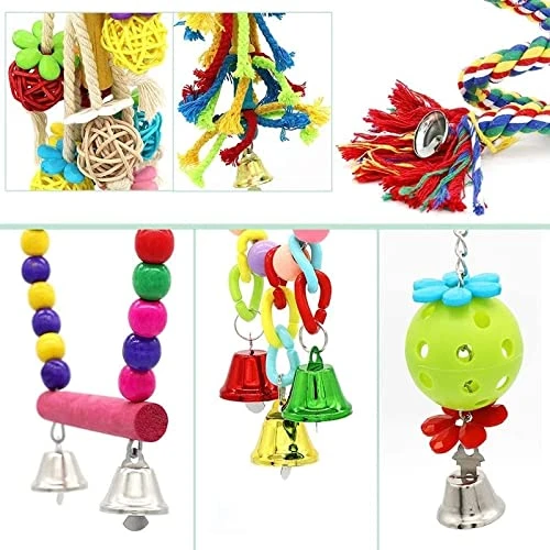 JYDQM 6pcs Parrot Parakeet Bird Toys Pet Accessories Hanging Bell Ladders Climbing Shaking Swing Toy Chewing Bite Rope Ball - Image 5