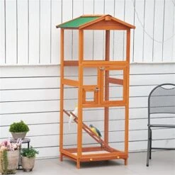 ACQUIRE 65" Outdoor Wooden Birdcage Aviary With Pull Out Tray 2 Doors, Orange 26.75" L X 24.75" W X 65" H