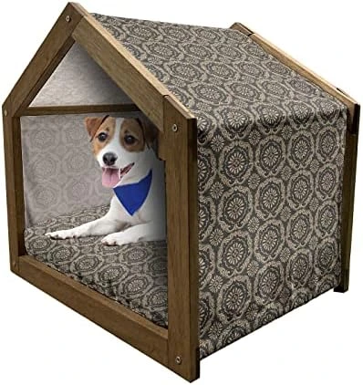 Ambesonne Floral Wooden Pet House, Singing Birds On Branches Berries Leaves Spring Sketch Outline, Indoor & Outdoor Portable Dog Kennel With Pillow And Cover, Small, Dark Seafoam Multicolor - Image 5