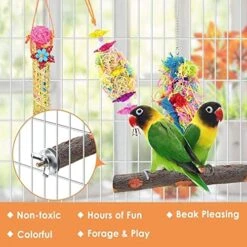 JYDQM 4PCS Bird Toy Parrot Perches Stand Hanging Bamboo Woven Cage Accessories With Rattan Ball Shredder Foraging Swing Toy For Parrot