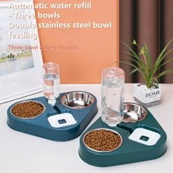 AYENCI Cat Automatic Water, Stainless Steel Dog Cat Feeder Food Bowl With 500ML Dog Water Bottle Automatic Drinking Feeder Cat Food Bowl Pet 3 Bowl (Color : Blue)