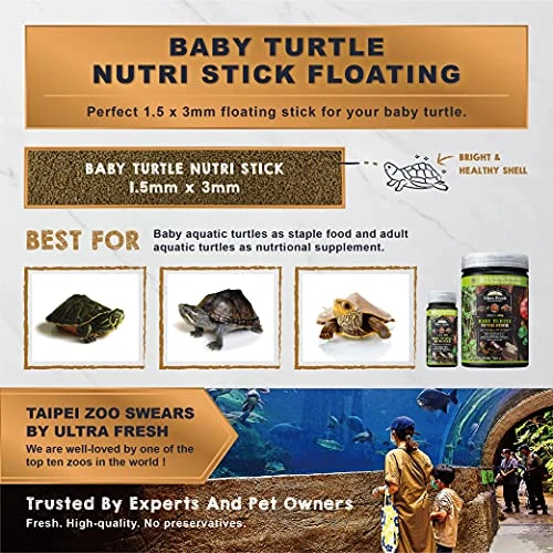 Ultra Fresh Floating Baby Turtle Food, All Natural Ingredients, Wild Sword Prawn, Calcium Vitamin D Enriched For Picky Aquatic Baby & Juvenile Turtles, Baby Turtle Nutri Stick 15 Oz