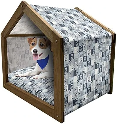 Ambesonne Scandinavian Wooden Pet House, Colorful Tropical Pineapples On Dark Toned Background Ornate Ripe Exotic Food, Indoor & Outdoor Portable Dog Kennel With Pillow And Cover, Small, Multicolor - Image 7