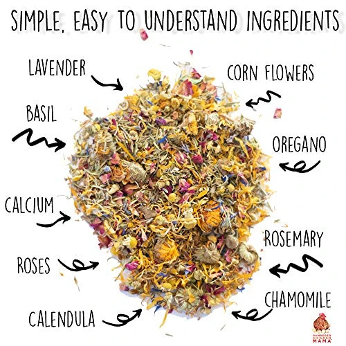 Pampered Chicken Mama Backyard Chicken Nesting Herbs For Great Eggs 10 Oz - All-Natural Backyard Chicken Feed Supplies - Hen Treats For The Best Eggs Ever - High Calcium Supplement For Chickens