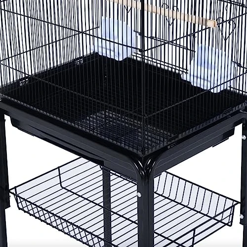 ACQUIRE 63" Metal Indoor Birdcage Starter Kit With Removable Rolling Stand, Storage Basket And Accessories Black Birdcage - Image 5